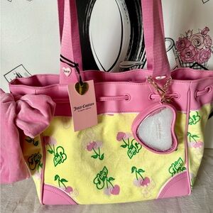 New Juicy Couture Yellow Pink Retro Cherry Gelato Daydreamer Tote Bag